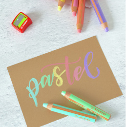 Woody 3-in-1 Colouring Pencils Pastel 6-set + sharpener in de groep Kids / Kinderpotloden en -stiften / Kleurpotloden voor kinderen bij Voorcrea (127789)