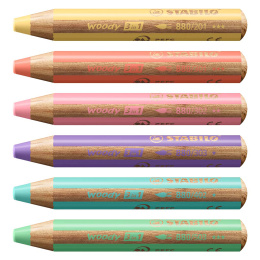 Woody 3-in-1 Colouring Pencils Pastel 6-set + sharpener in de groep Kids / Kinderpotloden en -stiften / Kleurpotloden voor kinderen bij Voorcrea (127789)