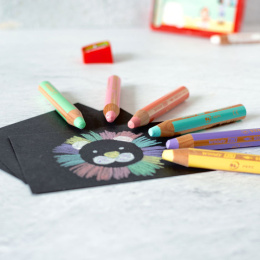 Woody 3-in-1 Colouring Pencils Pastel 6-set + sharpener in de groep Kids / Kinderpotloden en -stiften / Kleurpotloden voor kinderen bij Voorcrea (127789)
