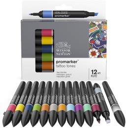 Promarker 12-set + Blender (Tattoo Tones) in de groep Pennen / Kunstenaarspotloden en -stiften / Illustratiemarkers bij Voorcrea (128781)