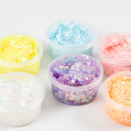 Glitterklei 6x20 ml Pastel in de groep Kids / Knutselspullen en verf voor kinderen / Creëren met klei bij Voorcrea (131405)