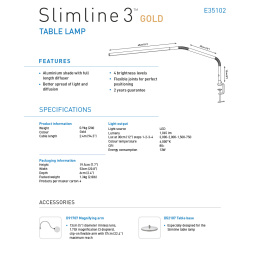 Slimline 3 LED Table Lamp Gold in de groep Creëren & Hobby / Hobbytoebehoren / Verlichting bij Voorcrea (132489)