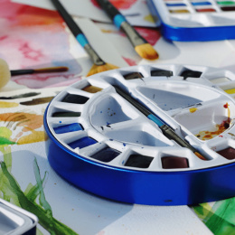 Aquarelverf Tarvel set Tin 18  ½ -Half pans  in de groep Kunstenaarsmateriaal / Kunstenaarsverf / Aquarelverf / Aquarelverf in napje bij Voorcrea (132937)