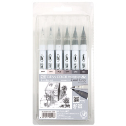 Clean Color Real Brush 6-set Cool Gray in de groep Pennen / Kunstenaarspotloden en -stiften / Penseelstiften bij Voorcrea (134106)