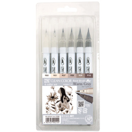 Clean Color Real Brush 6-set Warm Gray in de groep Pennen / Kunstenaarspotloden en -stiften / Penseelstiften bij Voorcrea (134107)