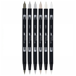 ABT Dual Brush pen 6-set Gray in de groep Pennen / Kunstenaarspotloden en -stiften / Penseelstiften bij Voorcrea (134116)