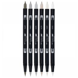 ABT Dual Brush pen 6-set Gray in de groep Pennen / Kunstenaarspotloden en -stiften / Brushpennen bij Voorcrea (134116)