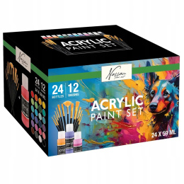 Acrylset 24 kleuren (59 ml) + 12 penselen in de groep Kunstenaarsmateriaal / Kunstenaarsverf / Acrylverf bij Voorcrea (134423)