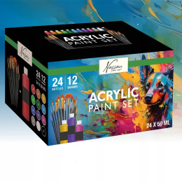 Acrylset 24 kleuren (59 ml) + 12 penselen in de groep Kunstenaarsmateriaal / Kunstenaarsverf / Acrylverf bij Voorcrea (134423)