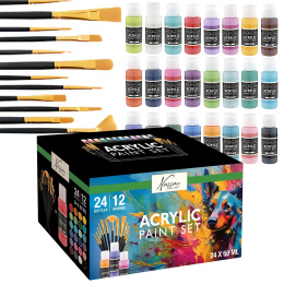 Acrylset 24 kleuren (59 ml) + 12 penselen in de groep Kunstenaarsmateriaal / Kunstenaarsverf / Acrylverf bij Voorcrea (134423)