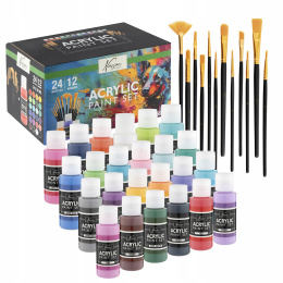 Acrylset 24 kleuren (59 ml) + 12 penselen in de groep Kunstenaarsmateriaal / Kunstenaarsverf / Acrylverf bij Voorcrea (134423)