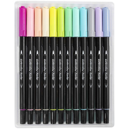 Aquarelmarkers Two-Tip Brush 12-set in de groep Pennen / Kunstenaarspotloden en -stiften / Penseelstiften bij Voorcrea (134825)