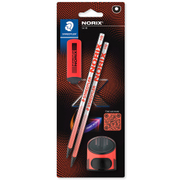 Schoolset Norix Potloden + accessoires Red in de groep Kids / Kinderpotloden en -stiften / Schrijfpennen voor kinderen bij Voorcrea (135512)