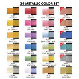 Gansai Tambi Aquarel 24-set Metallic in de groep Kunstenaarsmateriaal / Kunstenaarsverf / Aquarelverf / Aquarelverf in napje bij Voorcrea (135536)