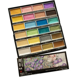 Gansai Tambi Aquarel 24-set Metallic 2 in de groep Kunstenaarsmateriaal / Kunstenaarsverf / Aquarelverf / Aquarelverf in napje bij Voorcrea (135538)