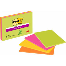 Post‑it Super Sticky 203x152 Meeting kleurenmix Neon 4‑pack in de groep Papier & Blokken / Schrijven en noteren / Post-it en notitieblokjes bij Voorcrea (135728)
