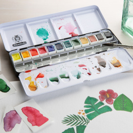 Akademie Aquarell Half Pans 12-set + 12 lege plekken in de groep Kunstenaarsmateriaal / Kunstenaarsverf / Aquarelverf / Aquarelverf in napje bij Voorcrea (137801)