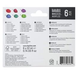 Acrylverf Basics Metallic Set 6x22 ml in de groep Kunstenaarsmateriaal / Kunstenaarsverf / Acrylverf bij Voorcrea (137836)