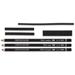 Nero Deep Black set 7-delig in de groep Kunstenaarsmateriaal / Krijt en potloden / Houtskoolpotloden en houtskool bij Voorcrea (138029)