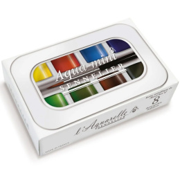 l'Aquarelle Aqua-mini Aquarelset 8 halve napjes + penseel in de groep Kunstenaarsmateriaal / Kunstenaarsverf / Aquarelverf / Aquarelverf in napje bij Voorcrea (138036)