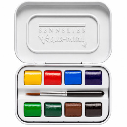 l'Aquarelle Aqua-mini Aquarelset 8 halve napjes + penseel in de groep Kunstenaarsmateriaal / Kunstenaarsverf / Aquarelverf / Aquarelverf in napje bij Voorcrea (138036)