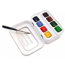 l'Aquarelle Aqua-mini Aquarelset 8 halve napjes + penseel in de groep Kunstenaarsmateriaal / Kunstenaarsverf / Aquarelverf / Aquarelverf in napje bij Voorcrea (138036)